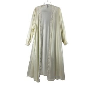 Delta Burke Lingerie Robe Womens XXL Ivory Lace Trim Long Sleeve Romantic